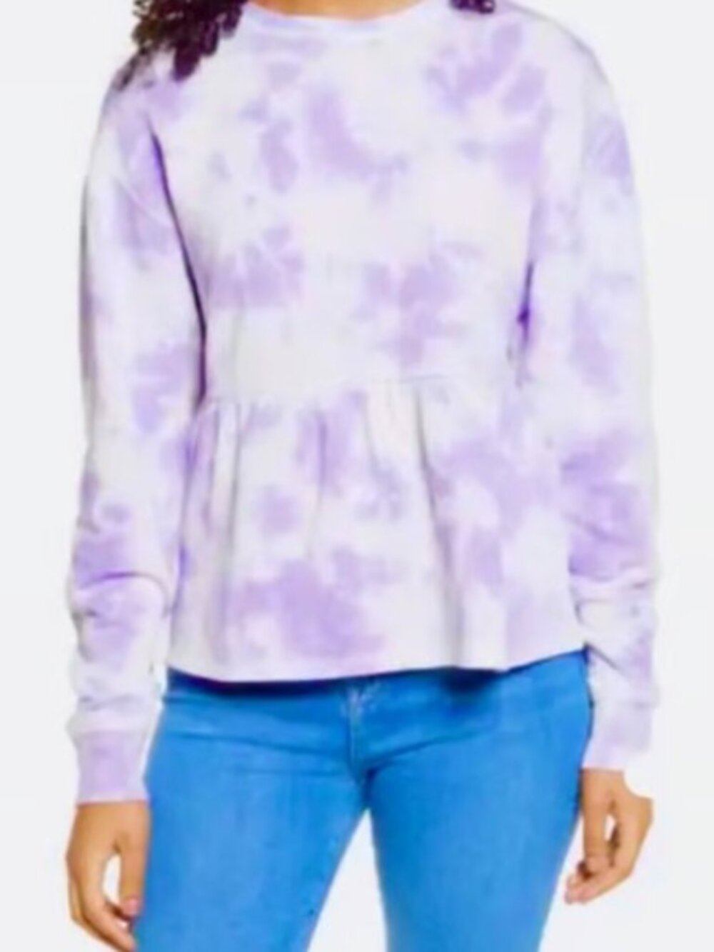 NEW Nordstrom BP Purple Orchid White Tie Dye Peplum Sweatshirt